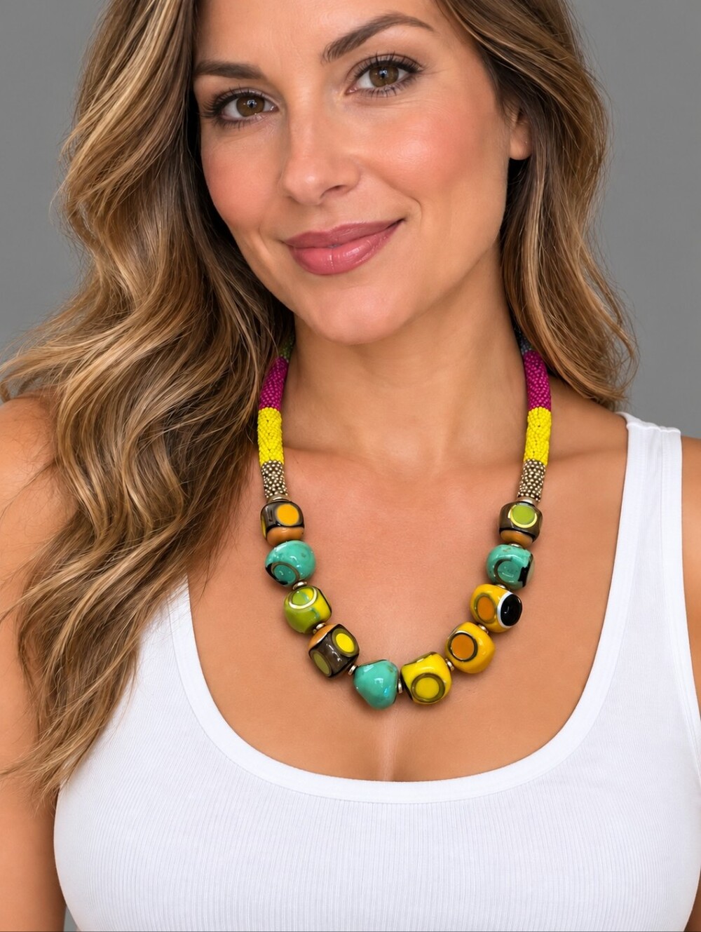 Colorful Ethnic Afrocentric Bold Multicolor Beaded Necklace